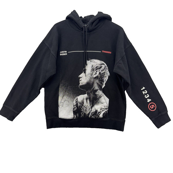 Justin Bieber Changes Hoodie Graphic Sweatshirt Size S Black Licensed H&M Rare - Picture 1 of 9